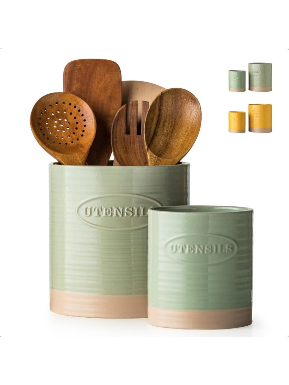 Set of 2 Kitchen Utensil Holders | Oval Countertop Storage Organizer, Farmhouse